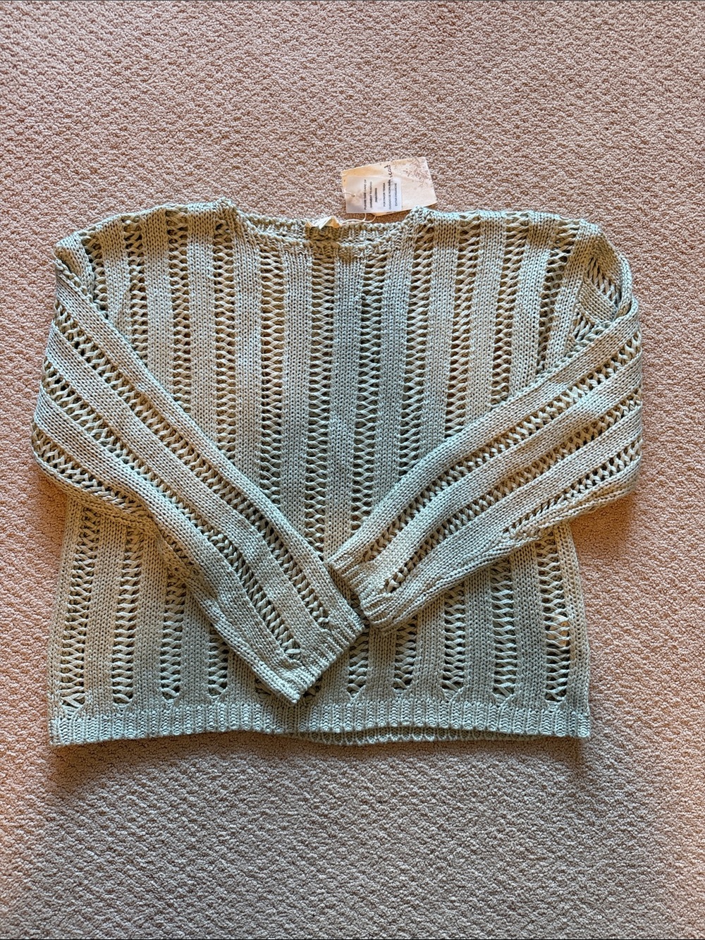 Hem & Thread Sage Green Open-Knit Crewneck Sweater